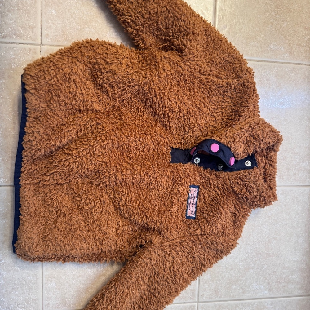 Vineyard Vines 2T Girls Brown Sherpa Fleece Pull Over